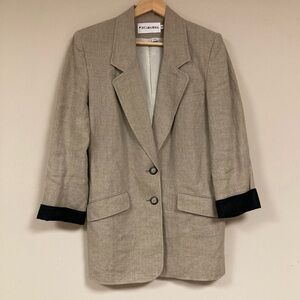 🆕 Vintage Linen Blazer Jacket Women’s 8 Tan Neutral 80s 90s Business Power Suit